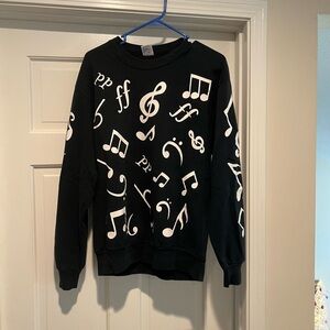 Black Music Note Graphic Crewneck Sweatshirt